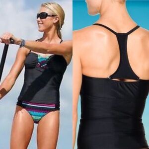 Athleta‎ Black Samba tankini swim top 34 D/DD